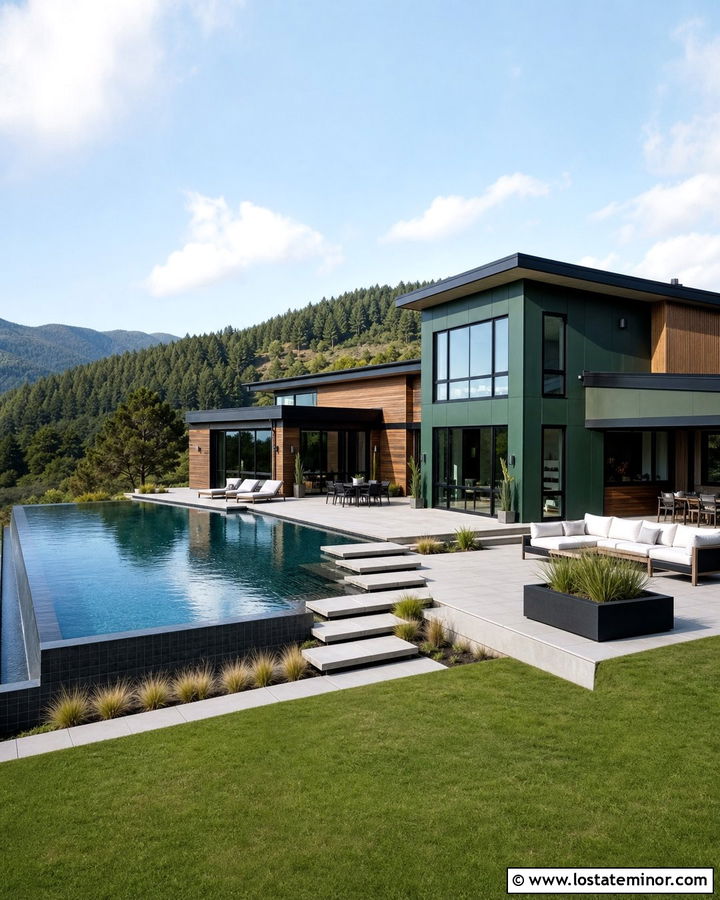 Hunter Green Contemporary House With Infinity Pool - 30 Hunter Green House Design With Swimming Pool Ideas