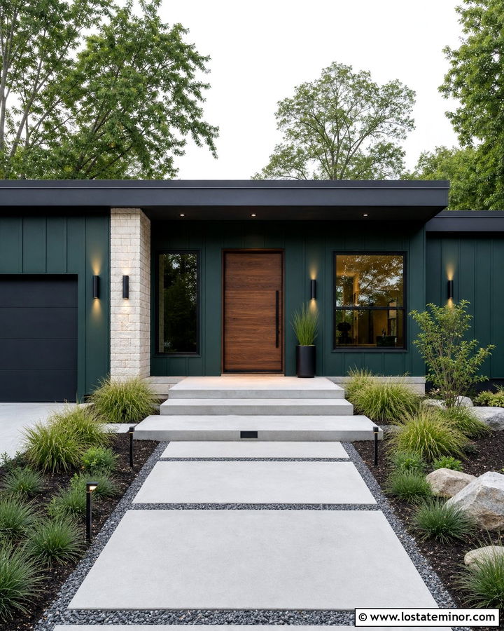 Hunter Green Contemporary House With Up And Down Lights - 30 Hunter Green House Design With Light Fixtures Ideas
