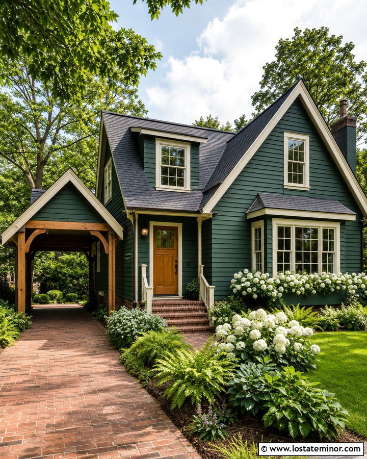 Hunter Green Cottage House With Gabled Carport - 30 Hunter Green House Design With Carport Ideas