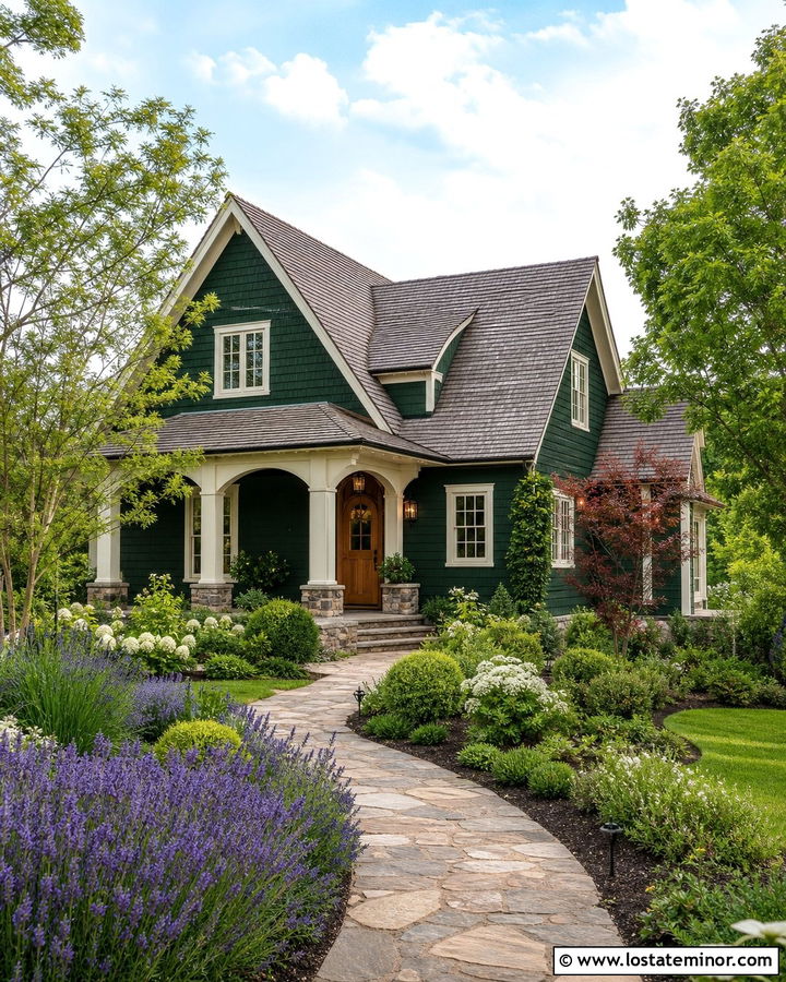 Hunter Green Cottage With Arched Porch Columns - 30 Hunter Green House Design With Porch Columns Ideas