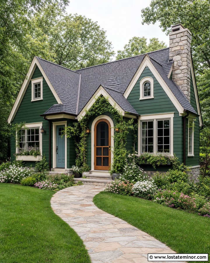 Hunter Green Cottage With Arched Screen Door - 30 Hunter Green House Design With Screen Door Ideas