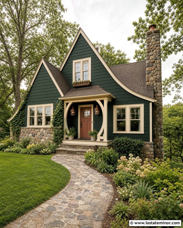 Hunter Green Cottage With Cobblestone Wainscoting - 30 Hunter Green House Design With Wainscoting Ideas