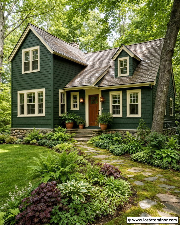 Hunter Green Cottage With Fern Landscaping - 30 Hunter Green House Design With Landscaping Ideas