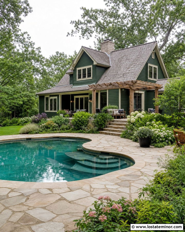 Hunter Green Cottage With Freeform Pool - 30 Hunter Green House Design With Swimming Pool Ideas