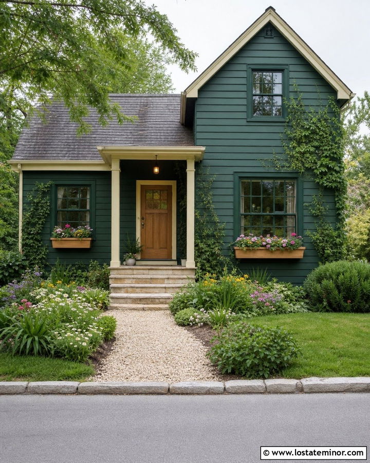 Hunter Green Cottage With Matching Window Frames - 30 Hunter Green House Design With Window Frames Ideas