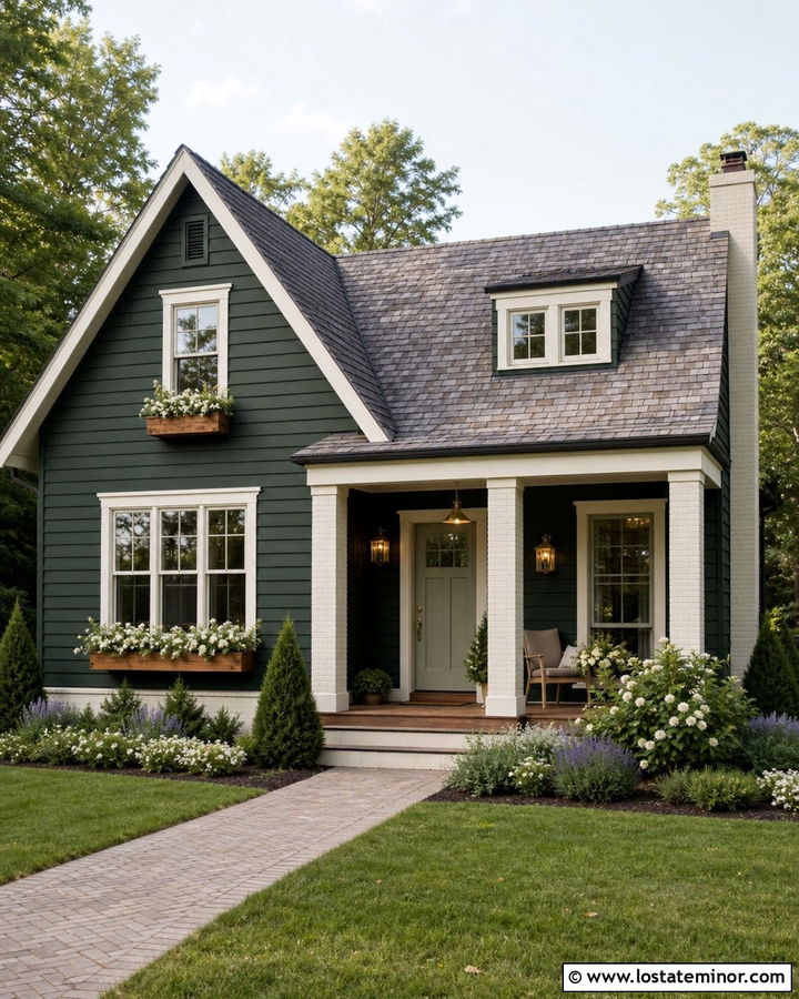 Hunter Green Cottage With Painted Brick - 30 Hunter Green House Design With Brick Accents Ideas