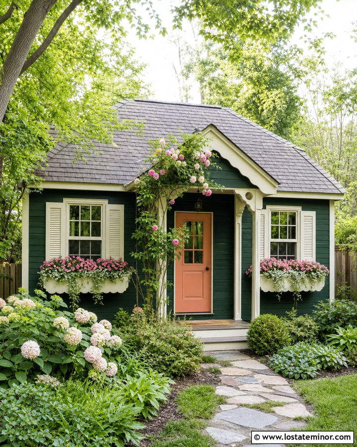 Hunter Green Cottage With Scalloped Window Boxes - 30 Hunter Green House Design With Window Boxes Ideas