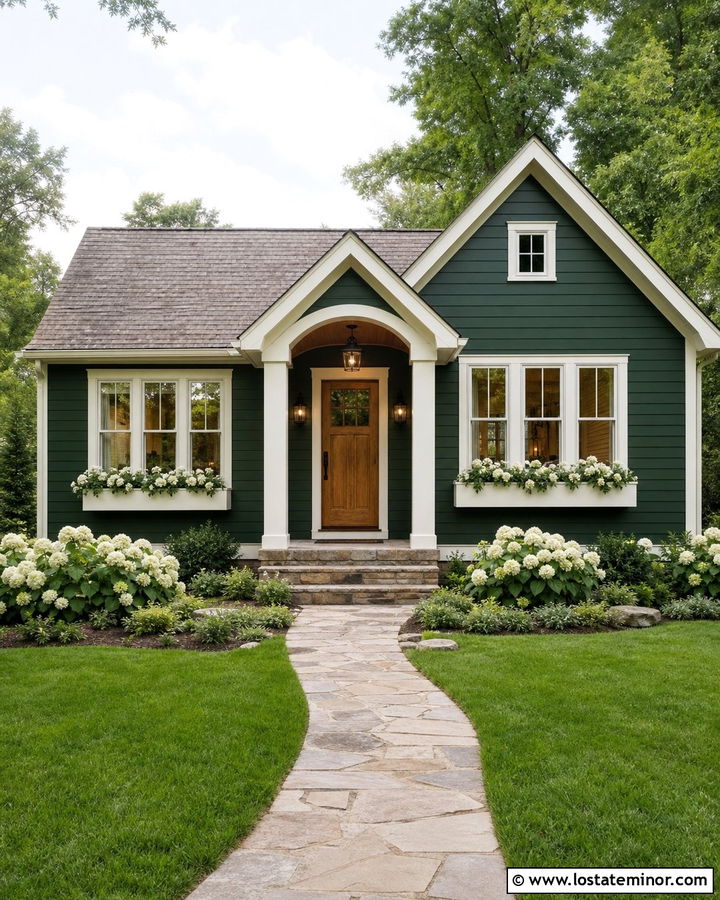 Hunter Green Cottage With Seeded Glass Sconces - 30 Hunter Green House Design With Light Fixtures Ideas