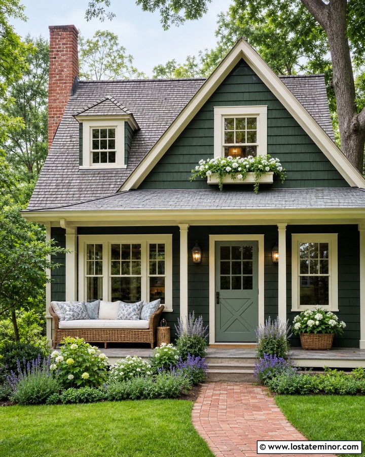 Hunter Green Cottage With Wicker Daybed - 30 Hunter Green House Design With Daybed Ideas