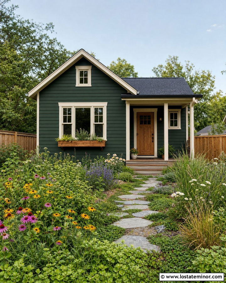 Hunter Green Cottage With Wildflower Garden - 30 Hunter Green House Design With Front Yard Ideas