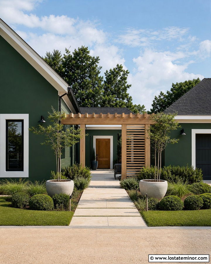 Hunter Green Courtyard House With Pergola - 30 Hunter Green House Design With Pergola Ideas