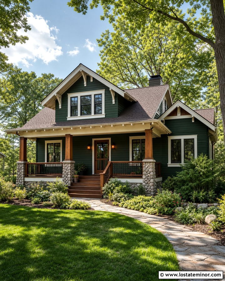 Hunter Green Craftsman House With Wood Screen Door - 30 Hunter Green House Design With Screen Door Ideas
