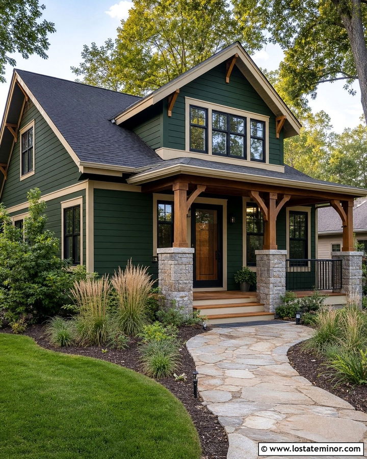 Hunter Green Craftsman With Black Storm Door - 30 Hunter Green House Design With Storm Door Ideas