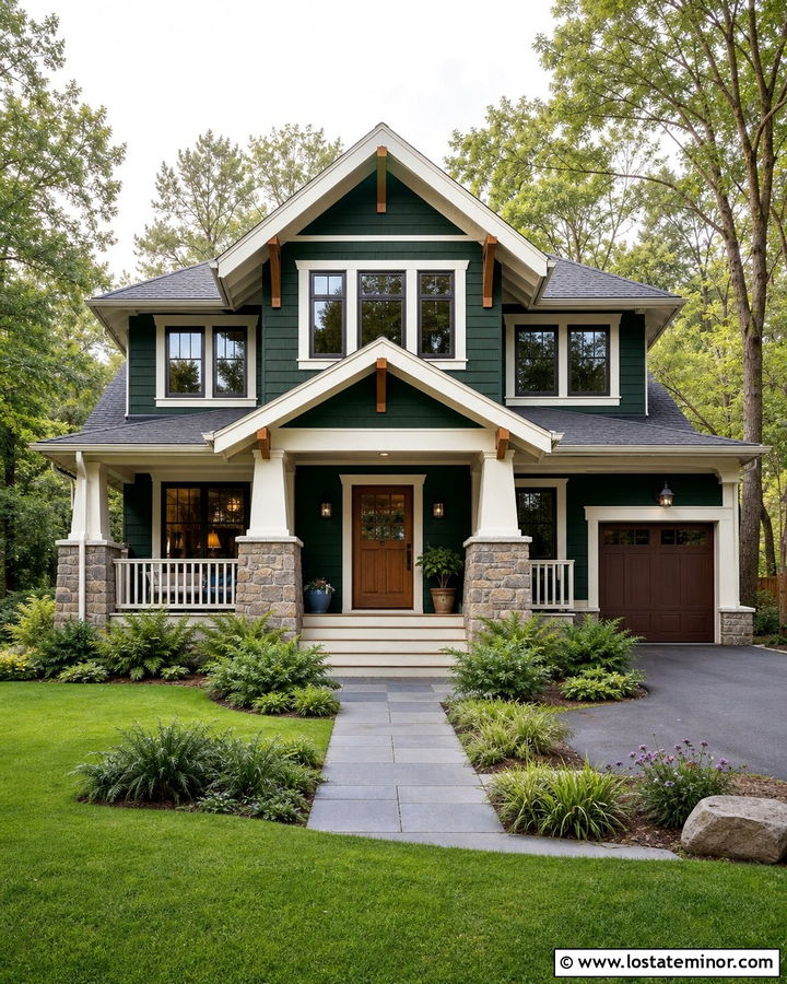 Hunter Green Craftsman With Bronze Window Frames - 30 Hunter Green House Design With Window Frames Ideas