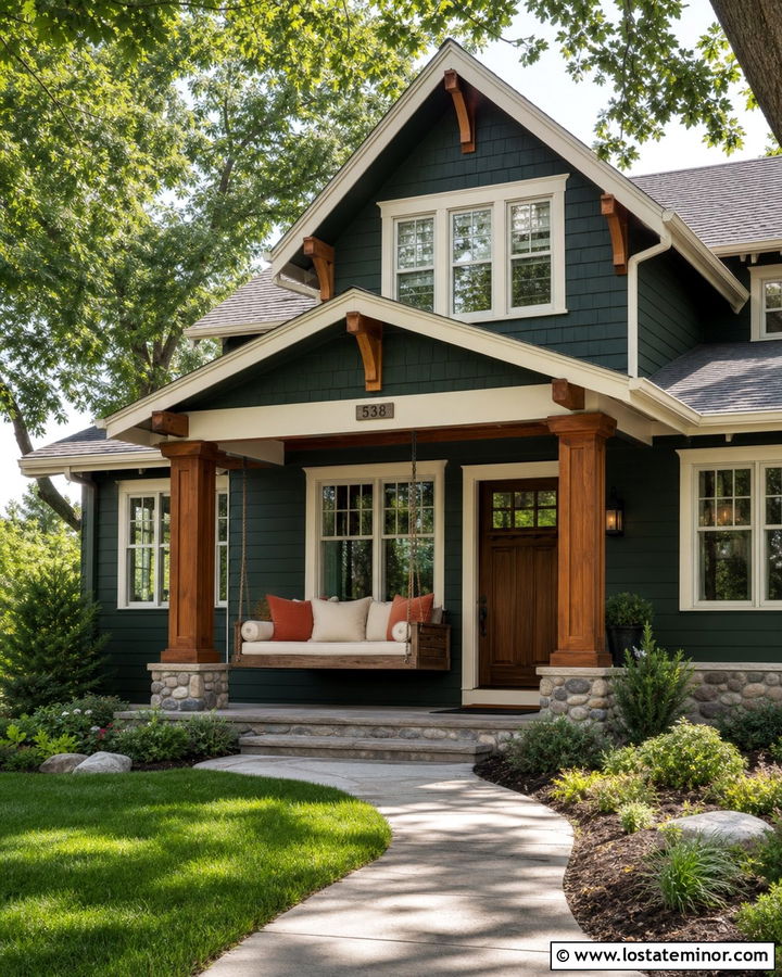 Hunter Green Craftsman With Cedar Daybed - 30 Hunter Green House Design With Daybed Ideas
