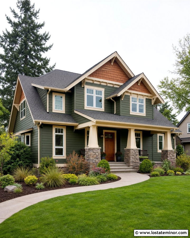 Hunter Green Craftsman With Cedar Gables - 30 Hunter Green House Design With Gables Ideas