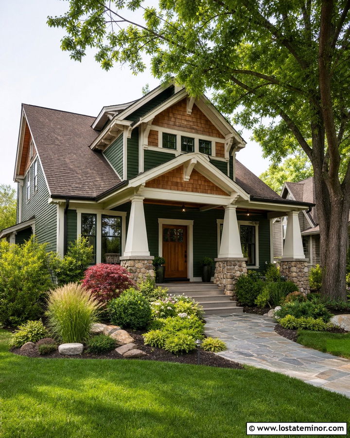Hunter Green Craftsman With Cedar Shingles - 30 Hunter Green House Design With Shingles Ideas