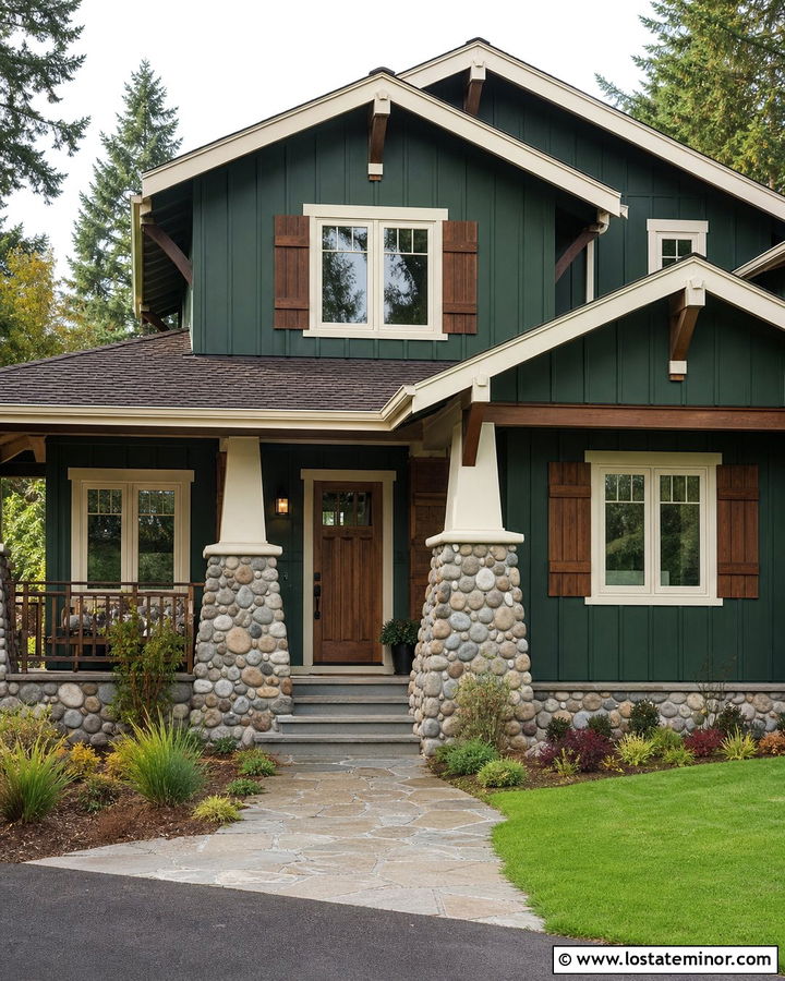 Hunter Green Craftsman With Cedar Shutters - 30 Hunter Green House Design With Shutters Ideas