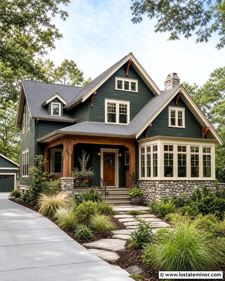 Hunter Green Craftsman With Cedar Sunroom - 30 Hunter Green House Design With Sunroom Ideas