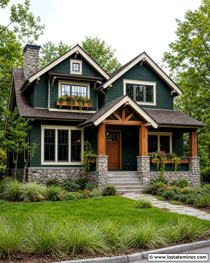 Hunter Green Craftsman With Cedar Window Boxes - 30 Hunter Green House Design With Window Boxes Ideas