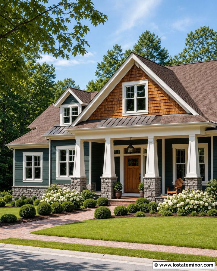 Hunter Green Craftsman With Natural Cedar Shake - 30 Hunter Green House Design With Cedar Shake Ideas