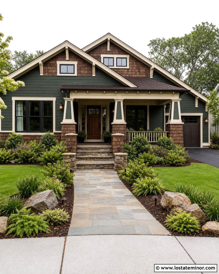 Hunter Green Craftsman With Shingle Wainscoting - 30 Hunter Green House Design With Wainscoting Ideas