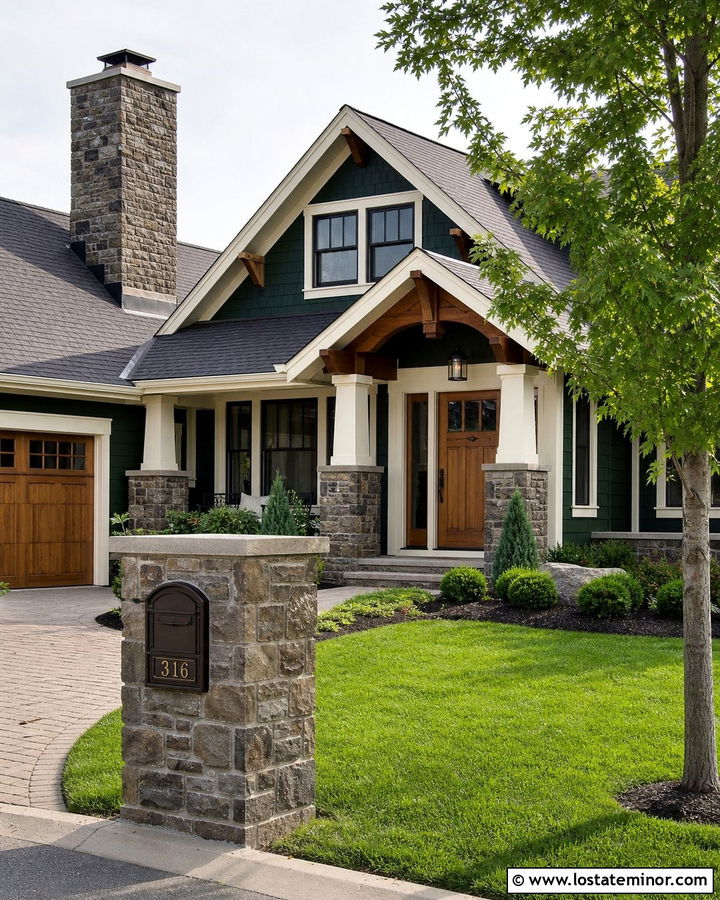 Hunter Green Craftsman With Stone Mailbox - 30 Hunter Green House Design With Mailbox Ideas
