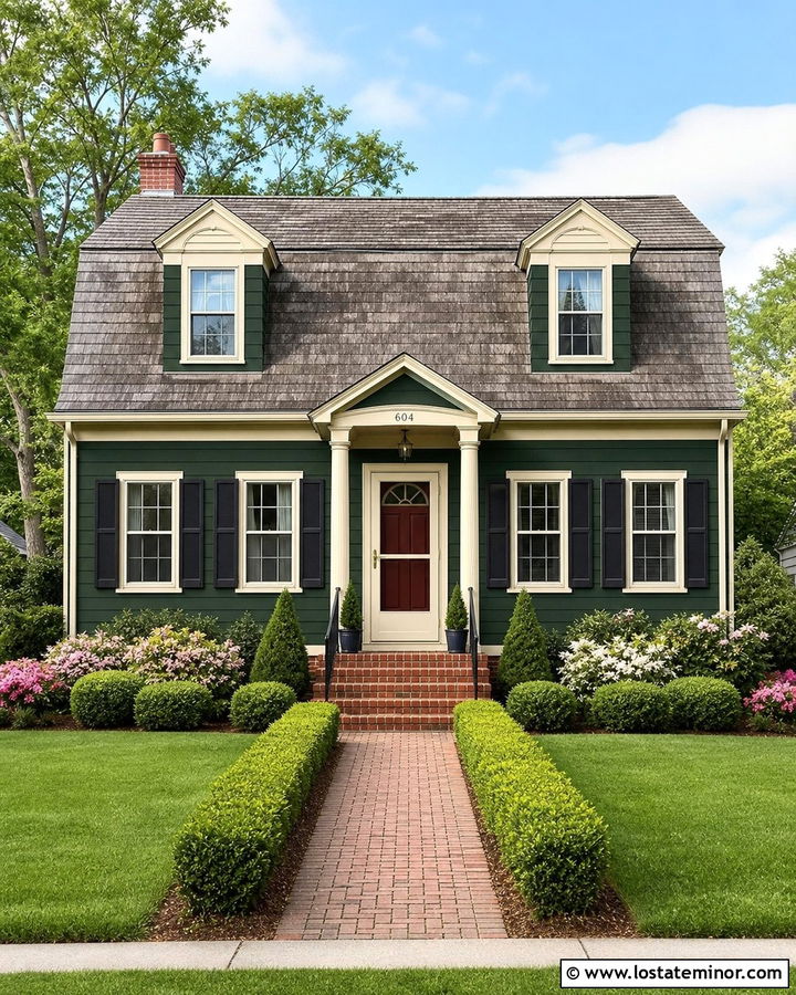 Hunter Green Dutch Colonial With Cream Storm Door - 30 Hunter Green House Design With Storm Door Ideas