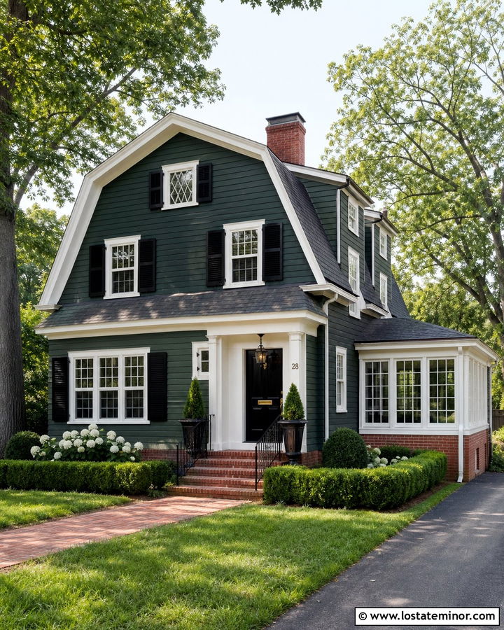Hunter Green Dutch Colonial With Side Sunroom - 30 Hunter Green House Design With Sunroom Ideas