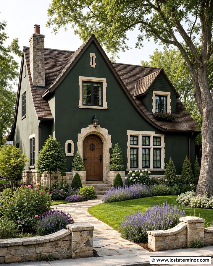 Hunter Green English Cottage With Lavender Landscaping - 30 Hunter Green House Design With Landscaping Ideas