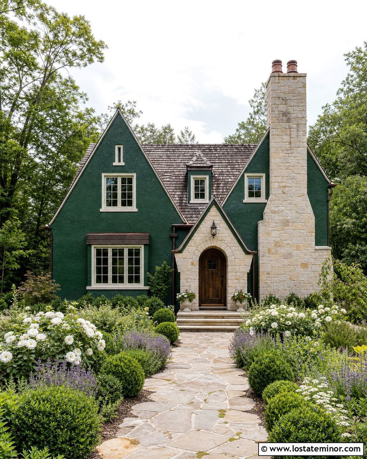 Hunter Green English Cottage With Limestone Chimney - 30 Hunter Green House Design With Chimney Ideas
