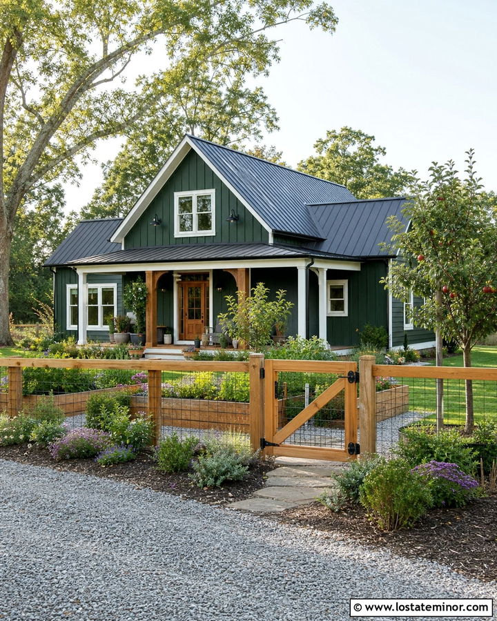 Hunter Green Farmhouse With Cedar Hog Wire Fence - 30 Hunter Green House Design With Fence Ideas