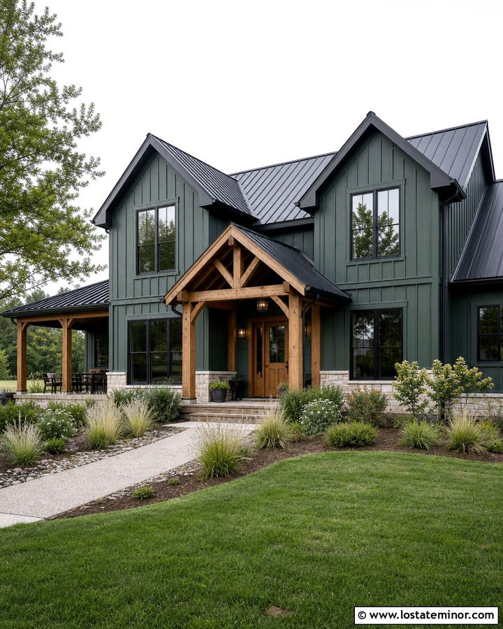 Hunter Green Farmhouse With Cedar Portico - 30 Hunter Green House Design With Portico Ideas
