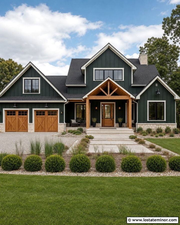 Hunter Green Farmhouse With Charcoal Shingles - 30 Hunter Green House Design With Shingles Ideas