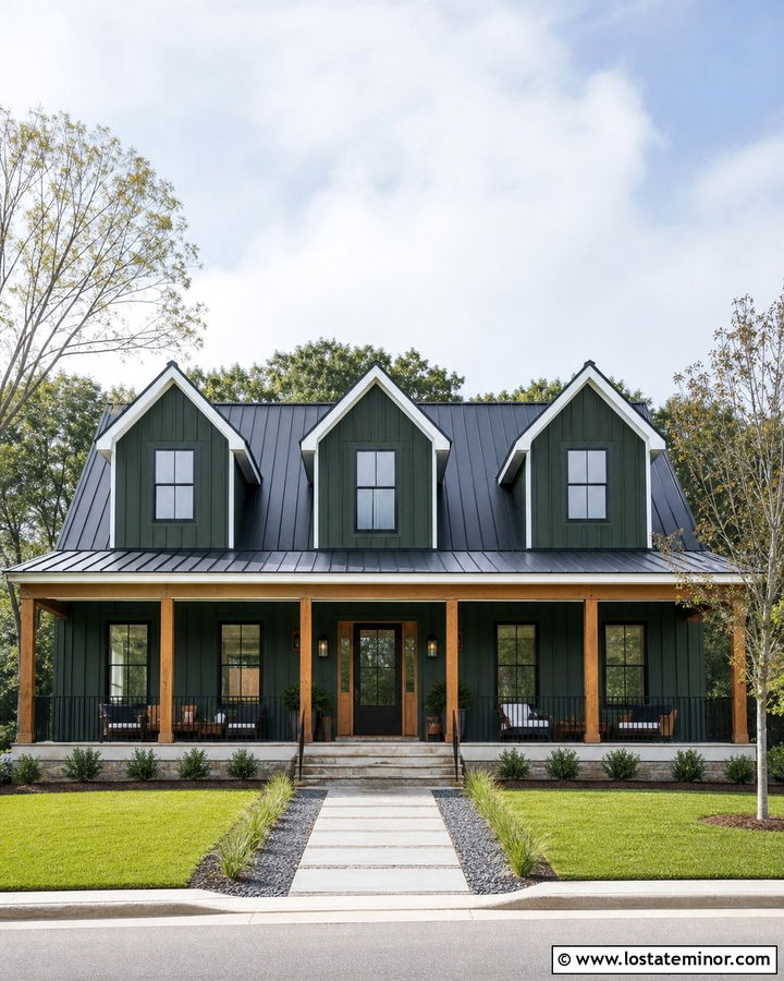 Hunter Green Farmhouse With Gable Dormers - 30 Hunter Green House Design With Dormers Ideas