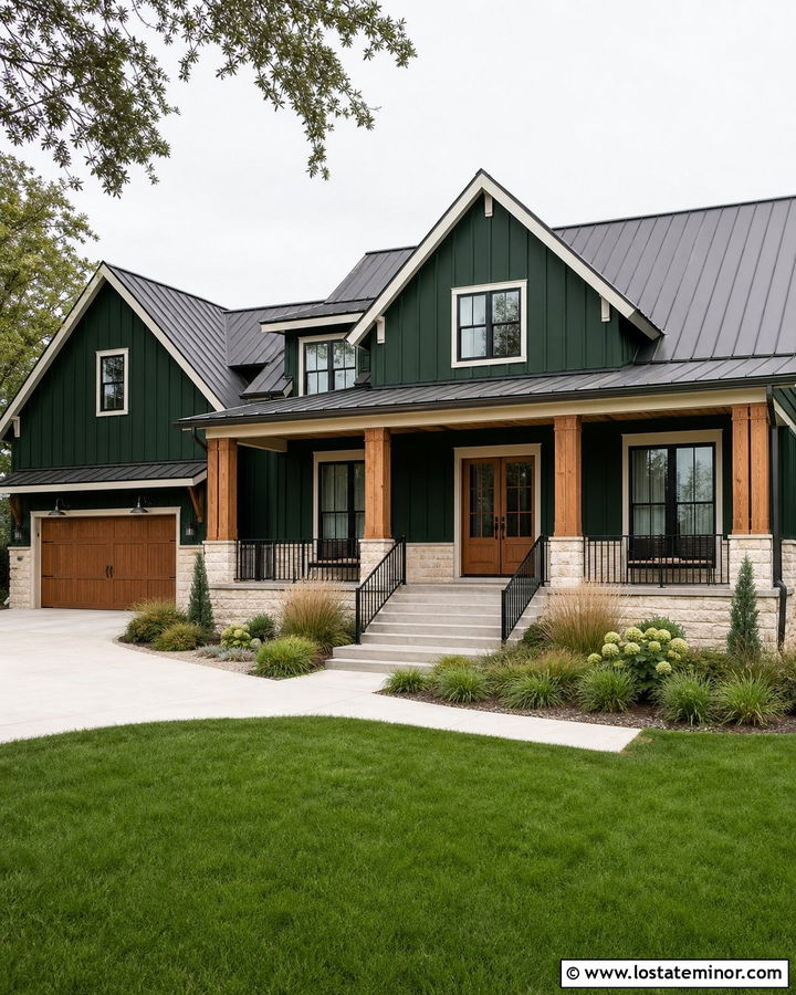 Hunter Green Farmhouse With Limestone Wainscoting - 30 Hunter Green House Design With Wainscoting Ideas