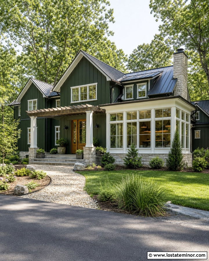 Hunter Green Farmhouse With Solar Control Sunroom - 30 Hunter Green House Design With Sunroom Ideas