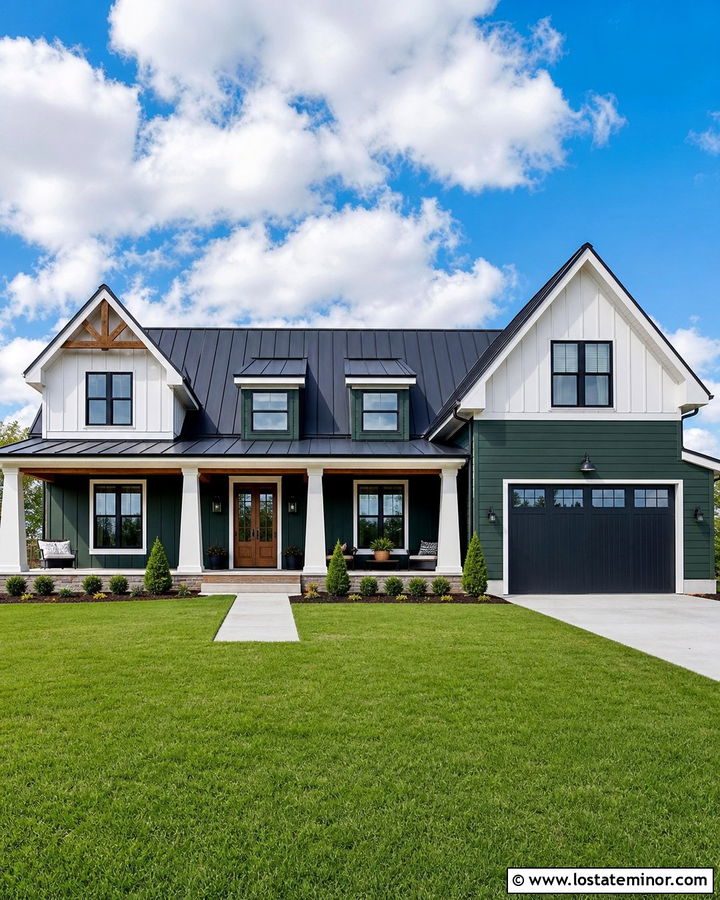 Hunter Green Farmhouse With White Gables - 30 Hunter Green House Design With Gables Ideas