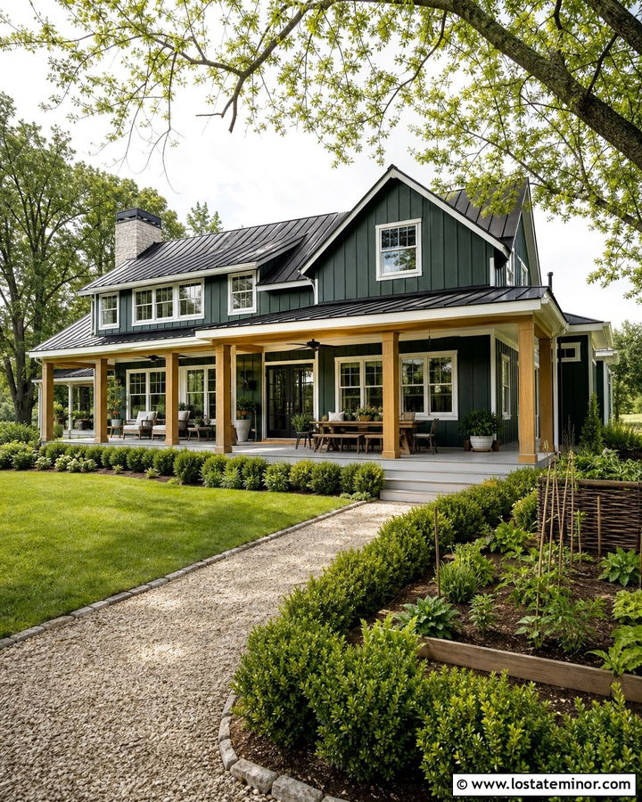 Hunter Green Farmhouse With Wraparound Porch - 30 Hunter Green House Design With Backyard Ideas