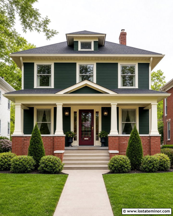 Hunter Green Foursquare With Burgundy Storm Door - 30 Hunter Green House Design With Storm Door Ideas