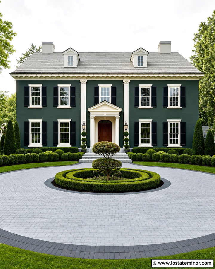 Hunter Green Georgian House With Circular Driveway - 30 Hunter Green House Design With Driveway Ideas