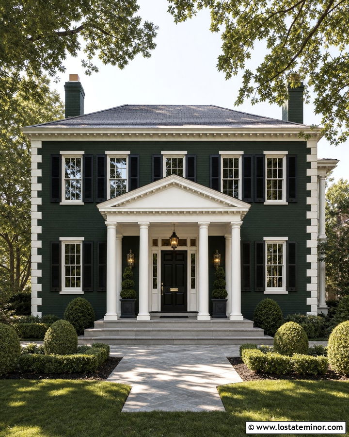 Hunter Green Georgian House With Columned Portico - 30 Hunter Green House Design With Portico Ideas