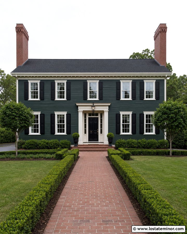 Hunter Green Georgian House With Symmetrical Chimneys - 30 Hunter Green House Design With Chimney Ideas