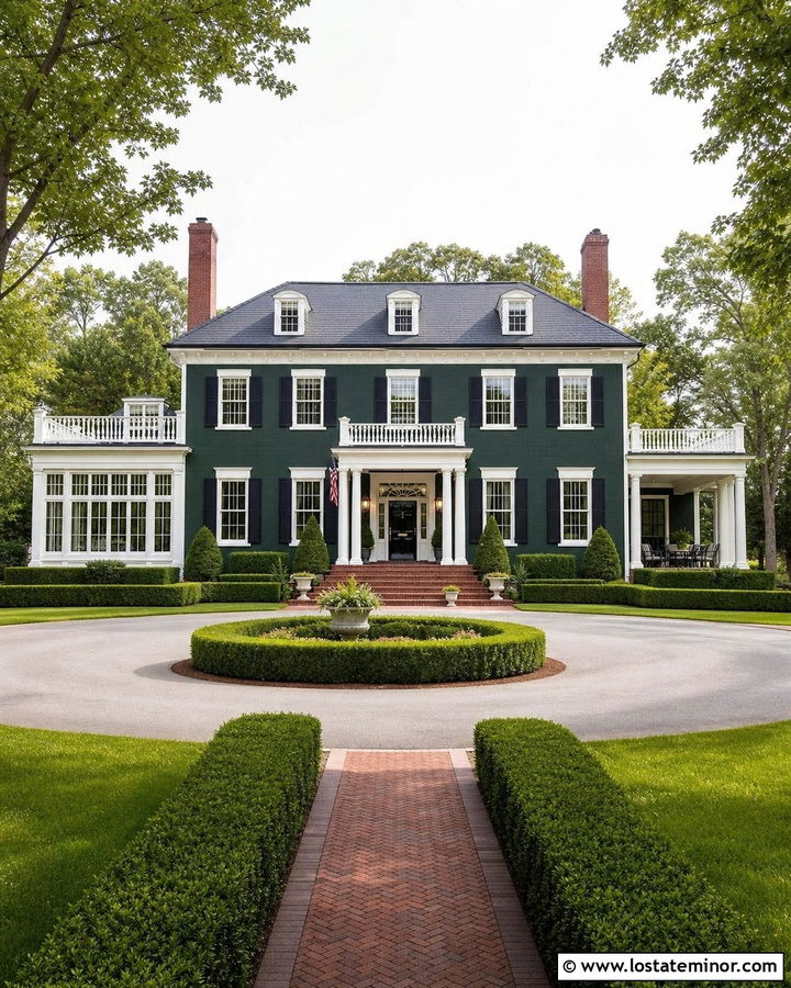 Hunter Green Georgian House With Symmetrical Sunroom - 30 Hunter Green House Design With Sunroom Ideas