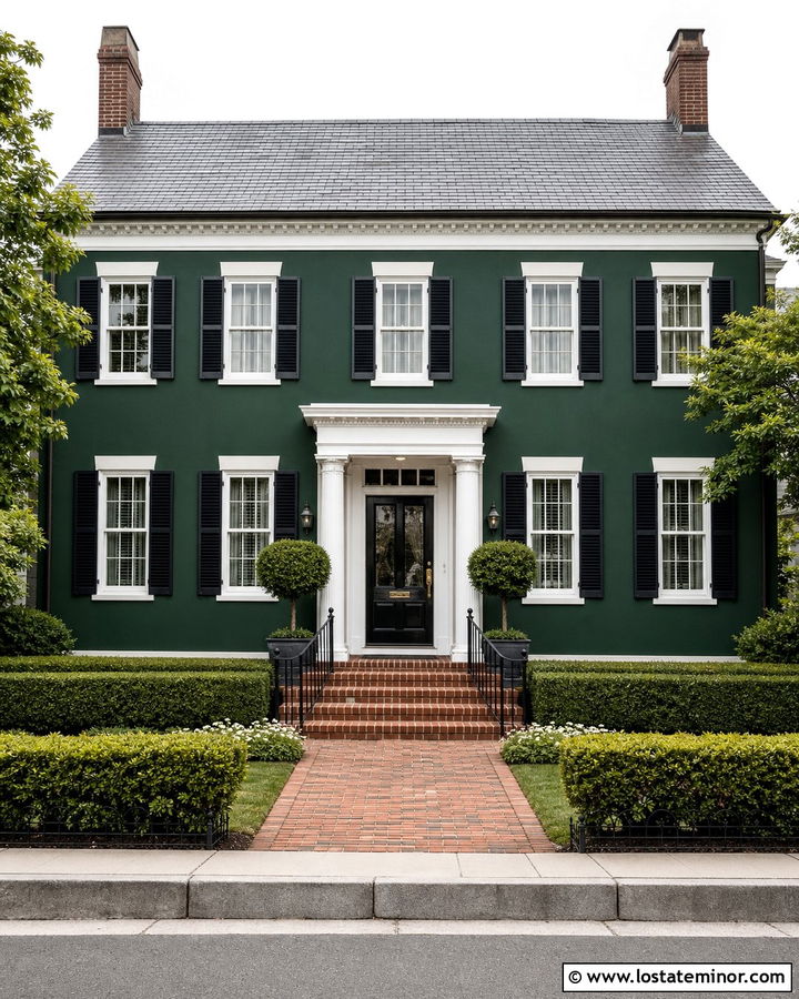Hunter Green Georgian With Black Full View Storm Door - 30 Hunter Green House Design With Storm Door Ideas
