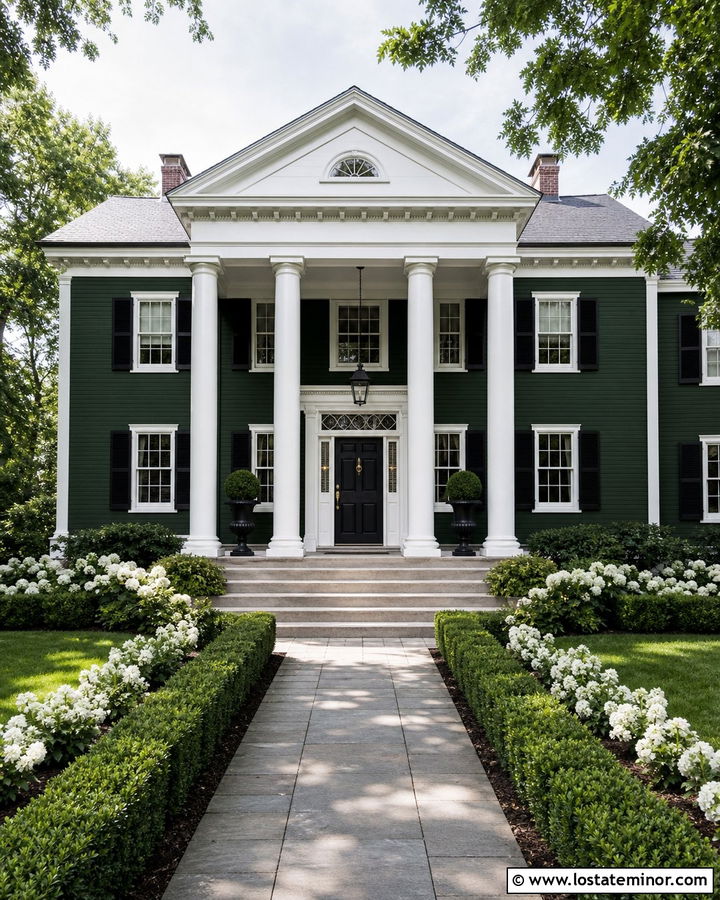 Hunter Green Greek Revival House With Pediment Portico - 30 Hunter Green House Design With Portico Ideas