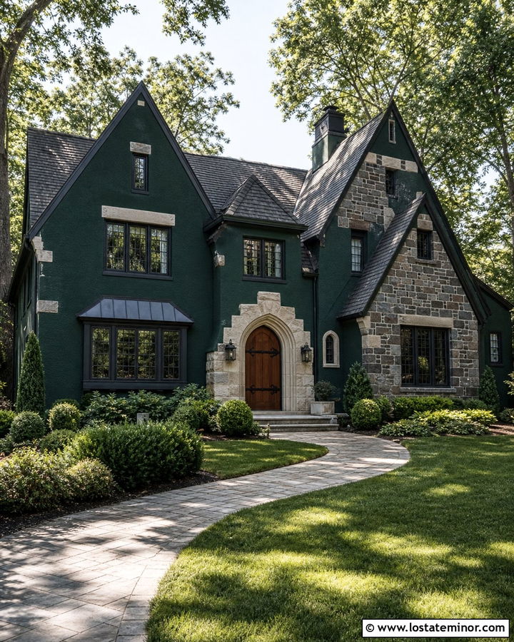Hunter Green House With Arched Entry Door - 30 Hunter Green House Design With Entry Door Ideas