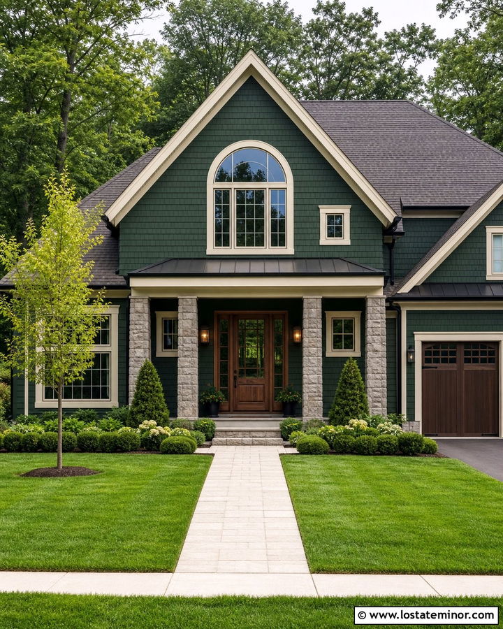 Hunter Green House With Arched Gable Windows - 30 Hunter Green House Design With Gables Ideas