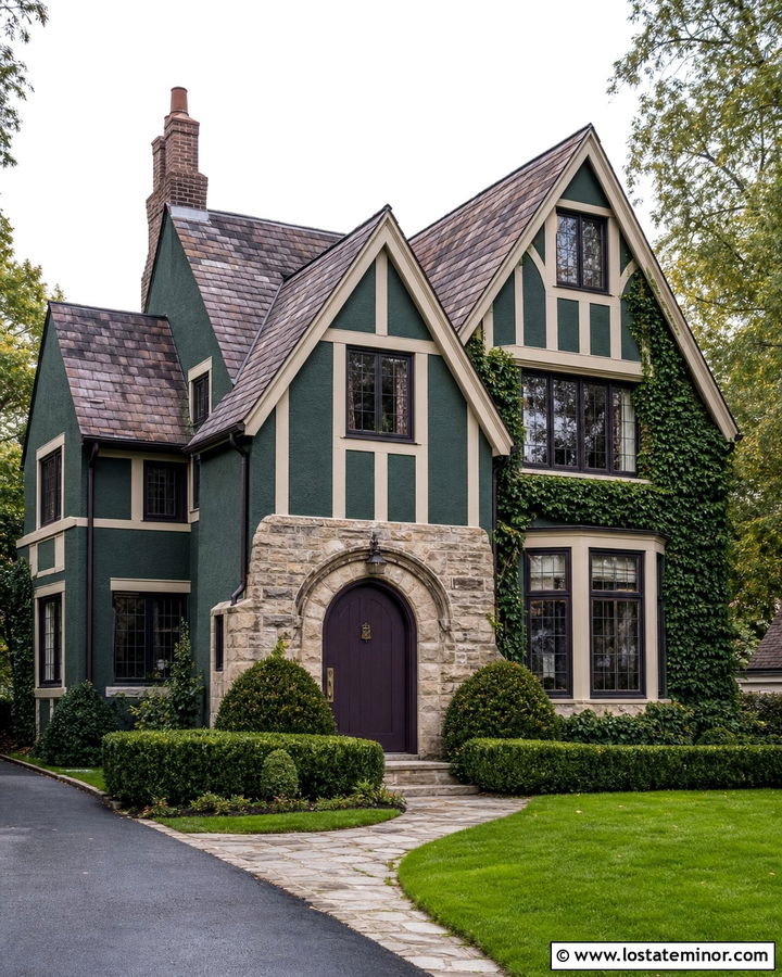 Hunter Green House With Aubergine Front Door - 30 Hunter Green House Design With Front Door Ideas