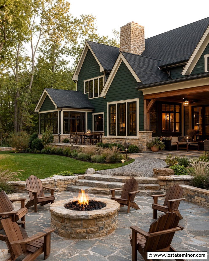 Hunter Green House With Backyard Fire Pit - 30 Hunter Green House Design With Backyard Ideas